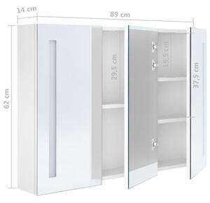 Szafka łazienkowa z lustrem i LED, 89x14x62 cm, lśniąca biel