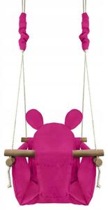 Emaga Huśtawka fotelik dla dzieci miękka poduszka różowa - MIŚ - drewniana rama