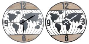 Emaga Zegar Ścienny DKD Home Decor Czarny Szary Żelazo Drewno MDF Mapa Świata (2 pcs) (60 x 4.5 x 60 cm)