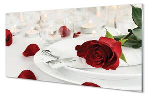 Obraz na szkle Róże świeczki kolacja
