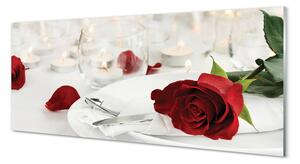 Obraz na szkle Róże świeczki kolacja