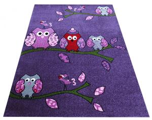 Fioletowy dywan do pokoju dziecięcego w sówki - Kortis