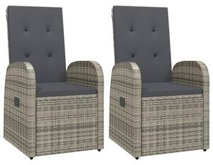 Rozkładane fotele ogrodowe, 2 szt, poduszki, rattan pe, szare
