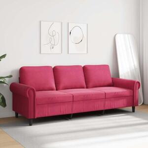 Sofa 3-osobowa, winna czerwieÅ, 180 cm, obita aksamitem