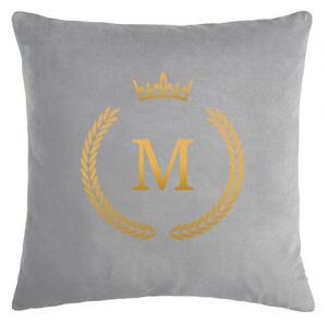 Poduszka VELVET QUEENY z monogramem - Szary