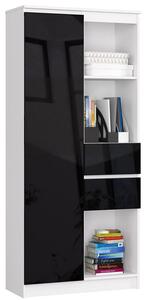 Regał na książki z szufladami i półkami biały + czarny połysk - Avera 4X