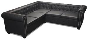 Sofa chesterfield, piÄcioosobowa, czarna, sztuczna skÃ³ra