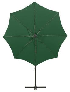 Parasol wiszący z LED i słupkiem, zielony, 300 cm