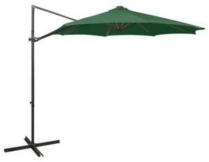 Parasol wiszący z LED i słupkiem, zielony, 300 cm