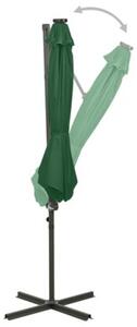 Parasol wiszący z LED i słupkiem, zielony, 300 cm
