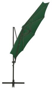 Parasol wiszący z LED i słupkiem, zielony, 300 cm