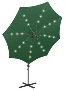 Parasol wiszący z LED i słupkiem, zielony, 300 cm