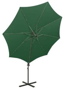 Parasol wiszący z LED i słupkiem, zielony, 300 cm