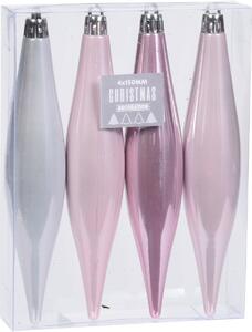 Zestaw ozdób bożonarodzeniowych Sopel Ice Pink, 15 cm, 4 szt., różowy