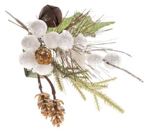 Dekoracyjna gałązka bożonarodzeniowa ze złotymi szyszkami, 24 cm