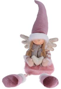 Bożonarodzeniowy aniołek siedzący w czapce, 60 cm, różowy
