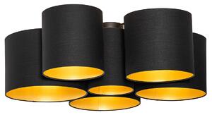 Lampa sufitowa czarna ze złotym wnętrzem 6 lampek - Multidrum Oswietlenie wewnetrzne