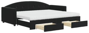 Sofa rozsuwana z szufladami, czarna, 90x200 cm, aksamit