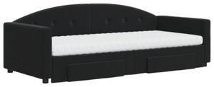Sofa rozsuwana z szufladami, czarna, 90x200 cm, aksamit