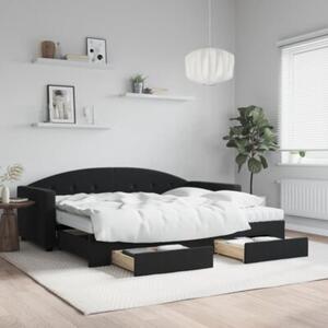 Sofa rozsuwana z szufladami, czarna, 90x200 cm, aksamit