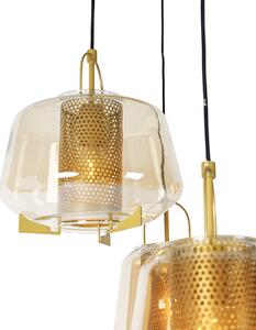 Złota lampa wisząca art deco z bursztynowym szkłem 6 lampek - Kevin Oswietlenie wewnetrzne