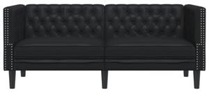 Sofa chesterfield, 2-os., czarna, tapicerowana sztucznÄ skÃ³rÄ