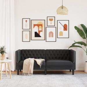 Sofa chesterfield, 2-os., czarna, tapicerowana sztucznÄ skÃ³rÄ