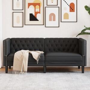 Sofa chesterfield, 2-os., czarna, tapicerowana sztucznÄ skÃ³rÄ