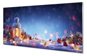 Panel szklany do Kuchni Zimowy Lampion w Śniegu