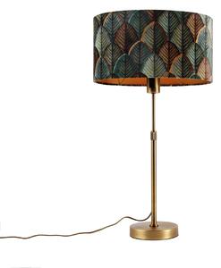 Lampa stołowa brązowa z owalnym aksamitnym abażurem z motywem liści 35 cm - Parte