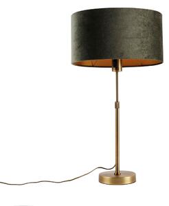 Lampa stołowa brązowa z owalnym, aksamitnym abażurem zielonym 35 cm - Parte