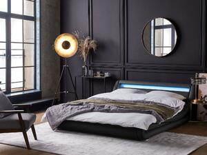 Łóżko wodne LED ekoskóra tapicerowane z akcesoriami 160 x 200 cm czarne Avignon Beliani