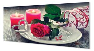 Obraz na szkle Róża serce świeczki