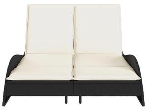 Leżanka z poduszkami, czarna, 114x205x73 cm, polirattan