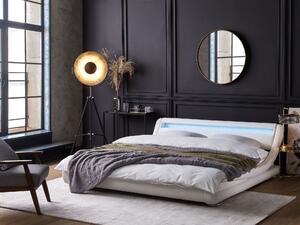 Łóżko wodne LED ekoskóra tapicerowane z akcesoriami 160 x 200 cm białe Avignon Beliani