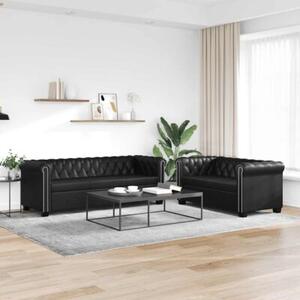 Zestaw sof typu chesterfield: 2- i 3-osobowa, eko-skÃ³ra, czarne