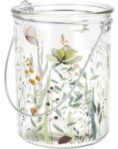 Szklany świecznik wiszący Kwiaty łąkowe, 10 x 8 cm, zielony