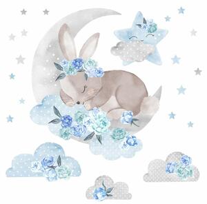Bayo Naklejka ścienna Śpiący królik, niebieski