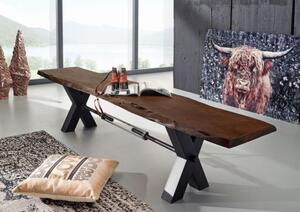 IRON LABEL Ławka #156 Akacja lakierowana + metal 180 cm