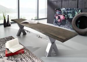 IRON LABEL Ławka #141 Akacja lakierowana + metal 180 cm