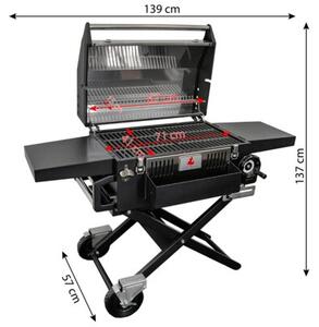 Duży Grill LUX premium stalowy HEATWAVE 139X57X100 cm na kółkach składany