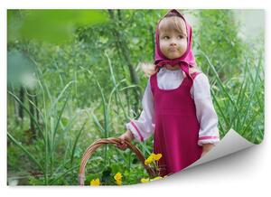 Mała dziewczyna w stroju wiejskim koszyk kwiaty trawa Okleina na ścianę mała dziewczyna w stroju wiejskim koszyk kwiaty trawa