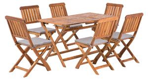 Zestaw ogrodowy jasne drewno akacjowe składany poduchy 6 krzeseł 1 stół Cento Beliani