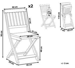 Zestaw 2 krzeseł ogrodowych jasne drewno akacjowe składany z poduszkami Cento Beliani