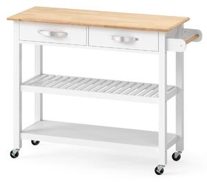 Drewniany wózek kuchenny z szufladami na kółkach