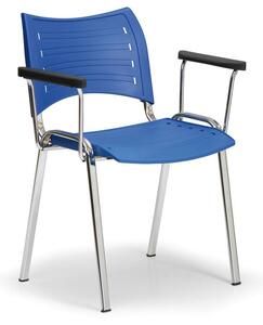 Krzesło plastikowe Smart - chromowane nogi z podłokietnikami, niebieskie