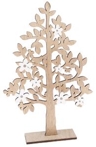 Dekoracja drewniana Drzewo z kwiatami brązowy, 19,5 x 29,5 x 5 cm