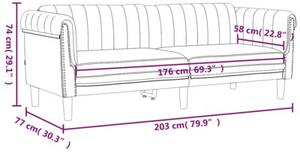 Sofa 3-osobowa, niebieska, tapicerowana aksamitem