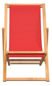 Składany leżak plażowy, lite drewno tekowe, czerwony