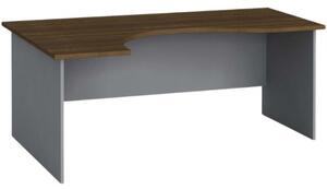 Narożny stół biurowy PRIMO FLEXI, zaokrąglony, 1800 x 1200 mm, szary / orzech, lewy